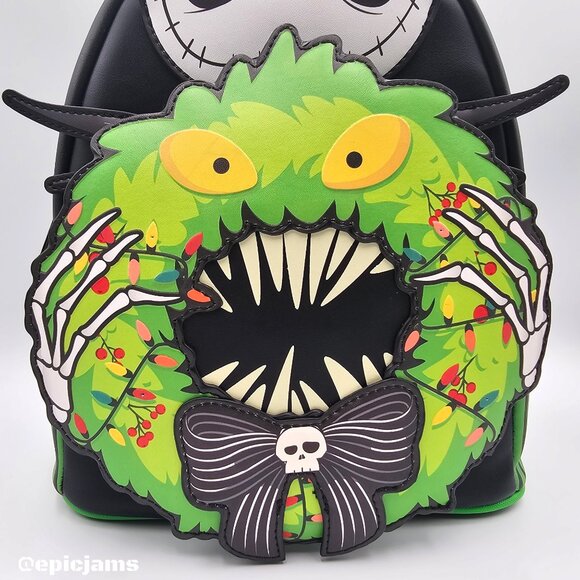 Loungefly Disney The Nightmare Before Christmas Jack Skellington Wreath Backpack - Picture 7 of 9